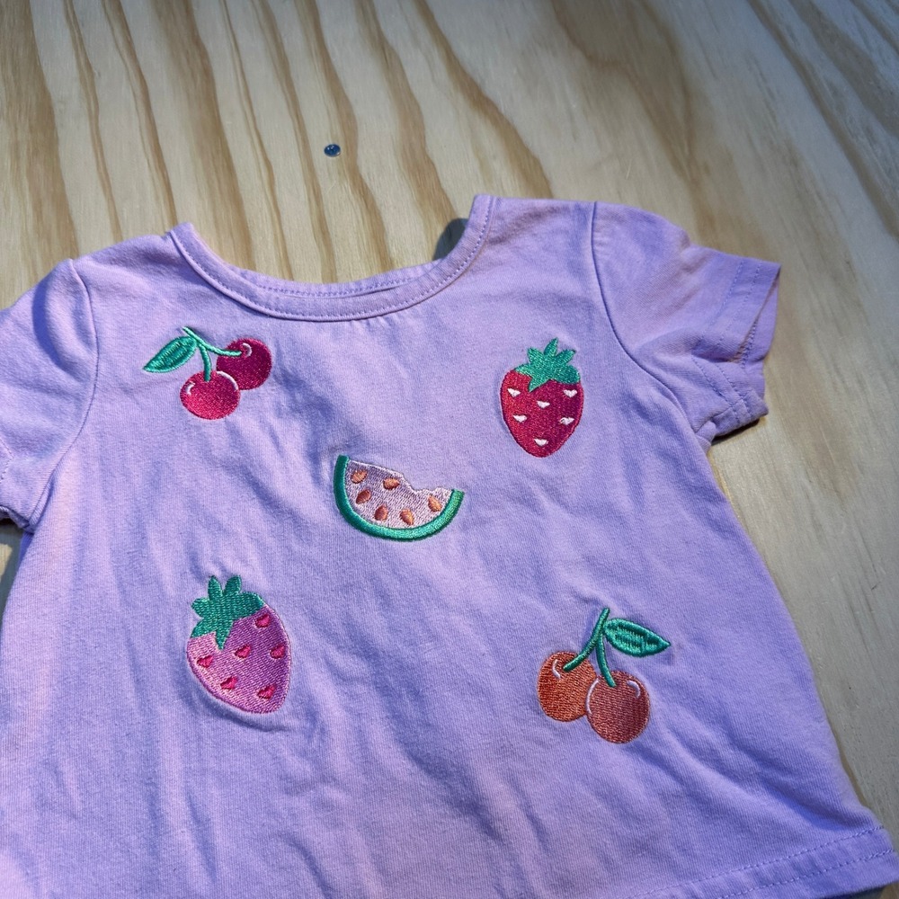 Btween Girls 3T Purple Fruit Embroidered Short Sleeve Tee Strawberry Cherry